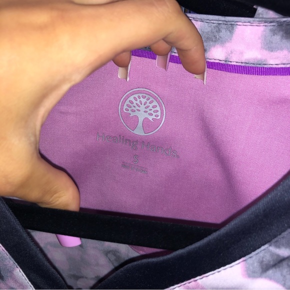 Healing Hands Purple Label Yoga Zip V-neck purple short sleeve scrub top - Picture 6 of 6